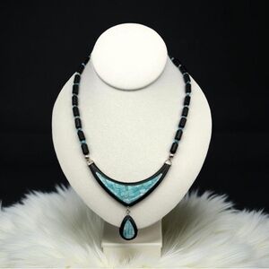 Jay King DTR 925 Sterling Silver Black Onyx & Genuine Turquoise Pendant Necklace